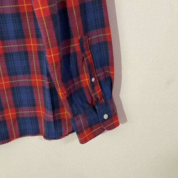 J. Crew Red and Navy Plaid Buttondown Shirt Size Large Preppy Button-Up Shirt - Picture 5 of 8